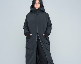 Abrigo largo negro acolchado: Parka con capucha Avant Garde