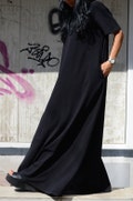 Black Maxi Dress, Oversize Avant Garde Dress,  Plus Size Boho Dress with Pockets product logo