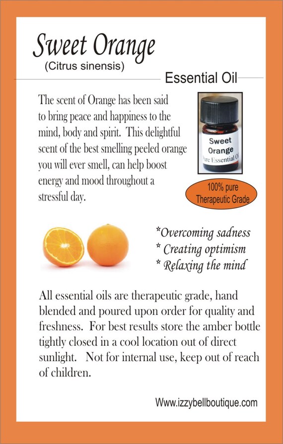 Sweet Orange Essential Oil With Benefit Card Etsy