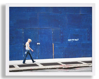 Graffiti Art Print New York Photography Manhattan Street Hipster Art Minimalist Art Blue Photo Print Beautiful Girl Walking Street NYC Print