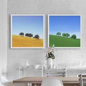 Noord-Californië heuvels foto&#39;s bomen op de gele heuvels San Francisco fotografie landschap Art Print Elegant Decor van het voorjaar en de zomer