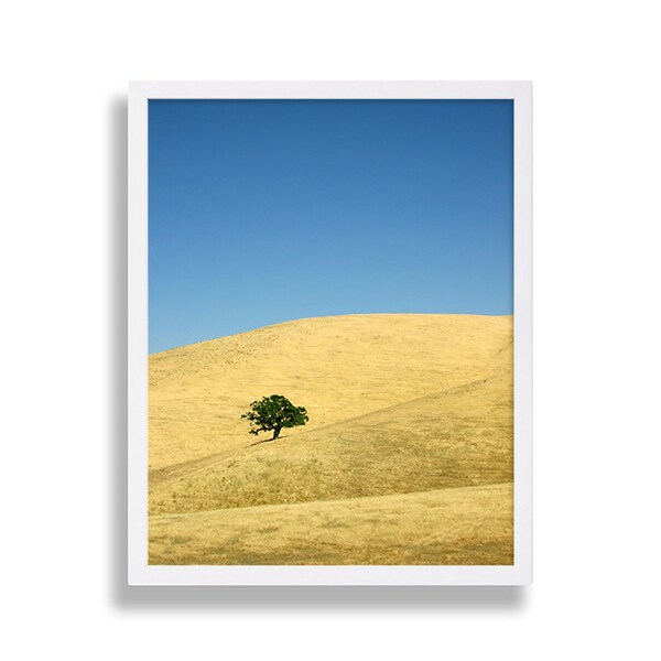 California Hills Photo Print Yellow Art Landscape Photography Lone Tree Wall Art Living Room Decor House Staging Nor Cal Hills Blue Sky Art