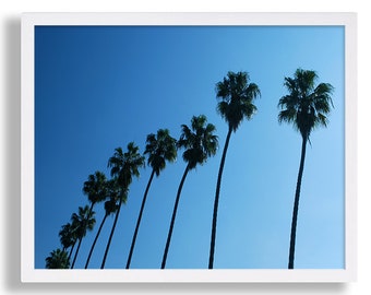 Fila de Palma árboles impresión Palm árbol fotografía Cali foto impresión playa decoración College dormitorio sala cartel impresión azul cielo Beverly Hills viaje Art