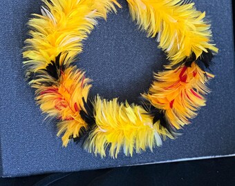 Leihulu poepoe first（yellow） Hawaiian Feather Lei, FRAMED, Lei Hulu Poepoe - Etsy