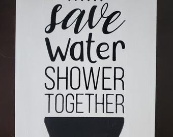 Bathroom Painted Wood Signs 9in x 12in