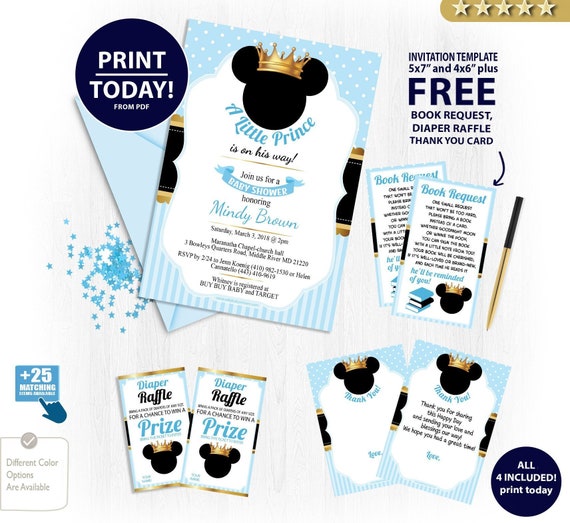 prince mickey mouse baby shower invitations