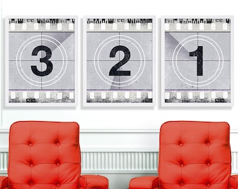 Three Movie Art Prints Black and White Movie Print Wall Art Numbers Film Strip Vintage Film Reel Industrial Art Living Room Decor Hipster