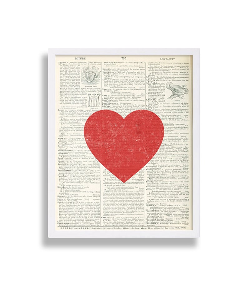 Dictionary Page Art Heart Wall Art Love Print Dictionary Art Print College Poster Black and White Wall Decor Industrial Art Hipster Decor image 1