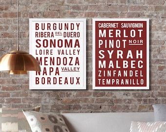 Wine Art Prints Napa Valley Art Sonoma Print Modern Art Home Decor Wall Art Scroll Sign Wine Types Print Syrah Pinot Vintage Canvas Art