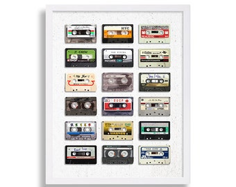Music Art Print Modern Art Eclectic Print Old Mix Tape Cassette Tape Poster Retro Print Hipster Home Decor Gift for Music Lover