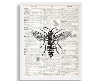 Bee Print Dictionary Page Print Vintage Art Print Old Art Book Page Art Print Living Room Wall Hanging Modern Art Bee Wall Decor Bedroom Art
