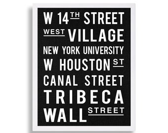 Vintage New York City Art Subway Stop Print Roll Sign Print West Village NYC Decor Tribeca Art Wall Street Print Canal Street Industrial Art