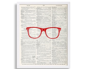 Red Glasses Print Nerdy Dictionary Page Wall Art Modern Art Print Book Page Wall Decor 8x10 Print 11x14 Art 16x20 Poster Print Hipster Art