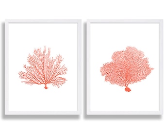 Coral Wall Art Prints Coral Color Decor Coral Prints Water Color Art Living Room Family Room Decor Bed Room Coral Painting Beach House Art
