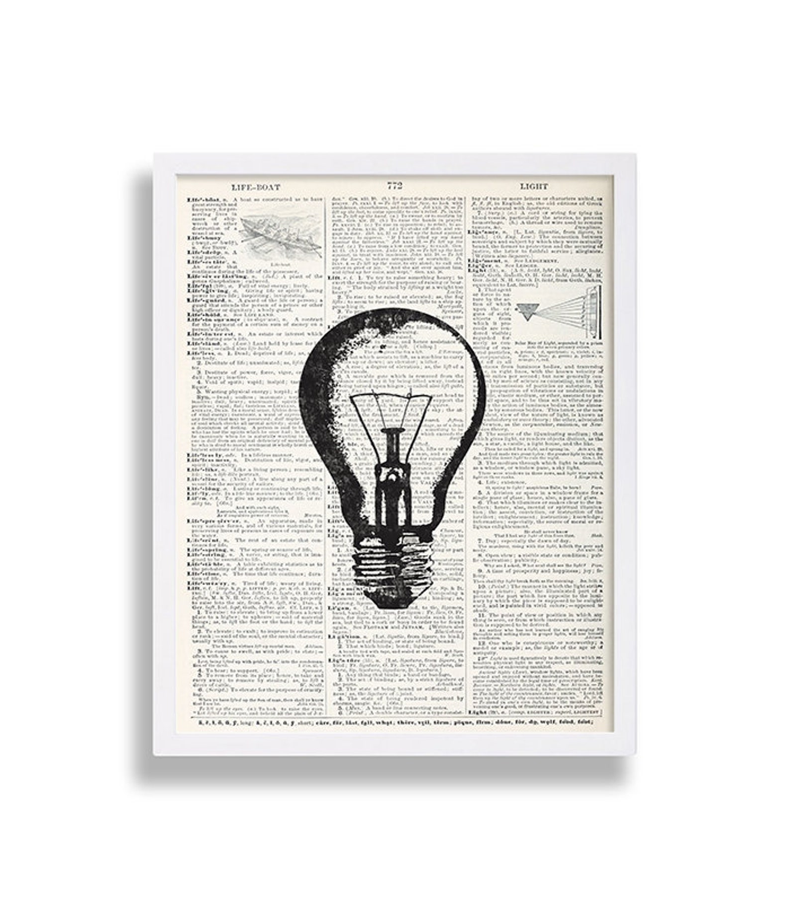 Light Bulb Print Nerdy Dictionary Page Wall Art Modern Art Etsy