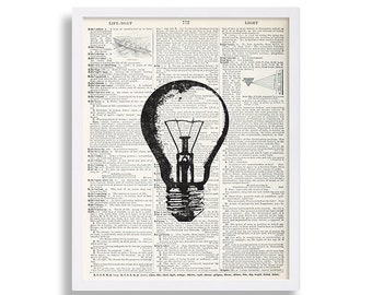 Light Bulb Print Nerdy Dictionary Page Wall Art Modern Art Print Book Page Wall Decor 8x10 Print 11x14 Art 16x20 Poster Print Hipster Art