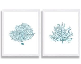 Blue Coral Print Beach Artwork Blue Wall Decor Coral Art Prints Minimalist Decor Bedroom Decor Home Staging Modern Art Poster Blue Decor