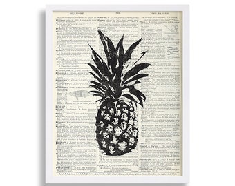 Decorative Art Pineapple Print Home Decor Book Page Art Pineapple Poster Art Dictionary Wall Hanging Hipster Art Print Nerd Wall Art Geekery