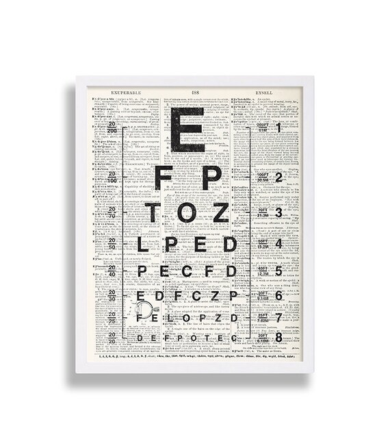 Antique Book Page Eye Chart On Eye Dictionary Art Print Page Book Page Print Living Room Decor Oculist Art Print Vintage Vision Chart Poster