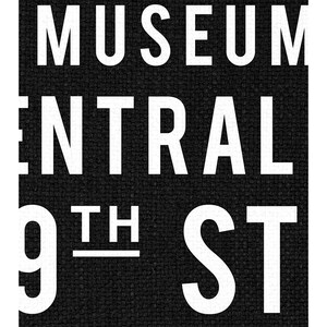 May include: Black and white sign with the text "Museum Central 9th St" on a black background.