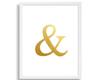 Ampersand Print Faux Gold Foil & Art Print And Symbol Print Living Room Decor White and Gold Print Stylish Art Hipster Prints Poster Modern