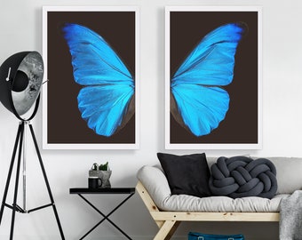 Blue Butterfly Wing Prints Extra Large Art Prints Butterflies Hathaway Style Living Room Decor Two Butterfly Wings Popular Statement Piece