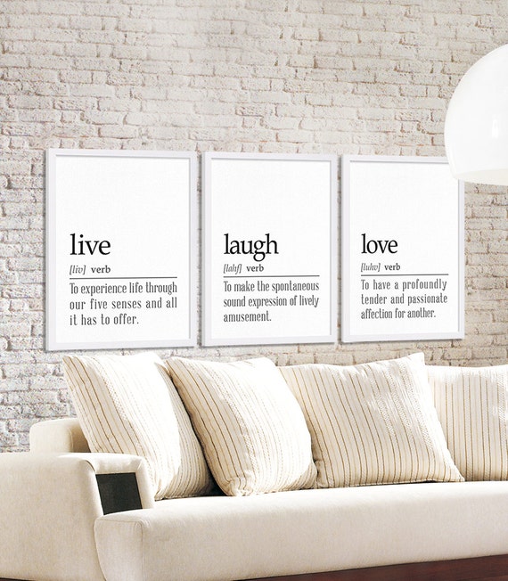Three Dictionary Definition Art Prints Live Laugh And Love Prints Large Art Living Room Decor Inspirational Quote Art House Warming Gift