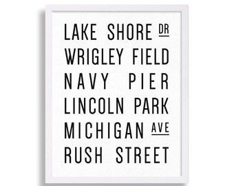 Chicago Print Subway Art Print Vintage Looking Chicago Sign Canvas Decor Lincoln Park Rush Street Modern Decor Home Staging Wrigley Field