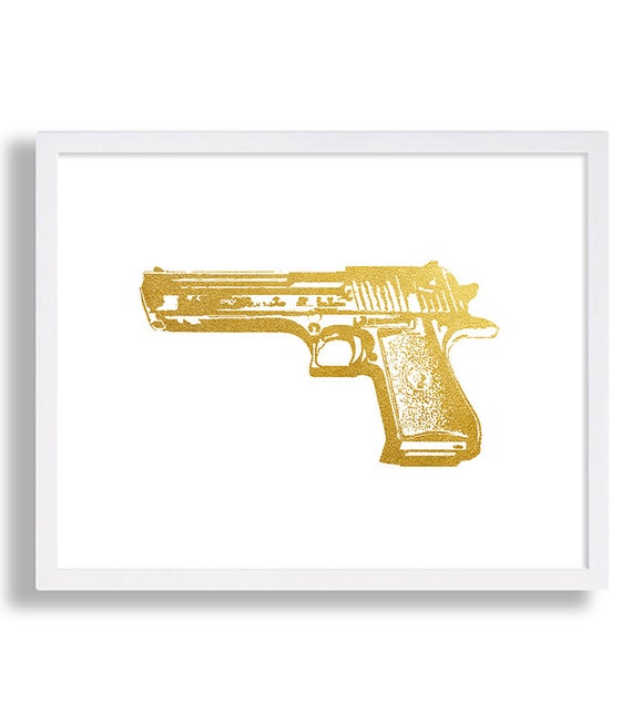 Items similar to Gold Gun Print Faux Gold Foil Art Print Modern Wall