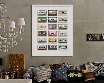 Tape Cassette Art Print Music Print College Poster Cheap Decor Modern Art Hipster Decor Living Room Decor Gift for Music Lover Large Art