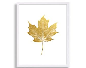 Gold Maple Leaf Print Faux Gold Foil Print Minimalist Art Print Modern Home Decor Living Room Art Fancy Poster White Gold Print Classic Art