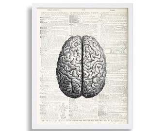 Human Brain Art Print Nerd Art Gift for Doctor Neurologist Dictionary Print Book Page Wall Art Library Art Geek Print Antique Home Staging