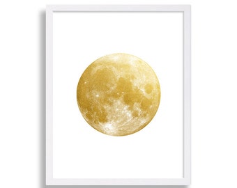 Moon Print Faux Gold Foil Wall Art Gold Artwork Moon Poster Modern Art Home Decor Gold Prints Beautiful Art Lunar Art Print Gold Leaf Prints