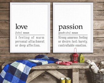 Definition Print Love Art Print Bedroom Decor Valentines Gift for Her Anniversary Gift Modern Art Two Print Set Dictionary Prints Typography