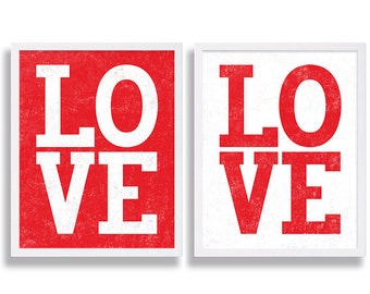 Love Art Prints Typography Prints College Dorm Poster Red and White Modern Art Bedroom Decor Two Print Set Type Art Home Staging Girls Room