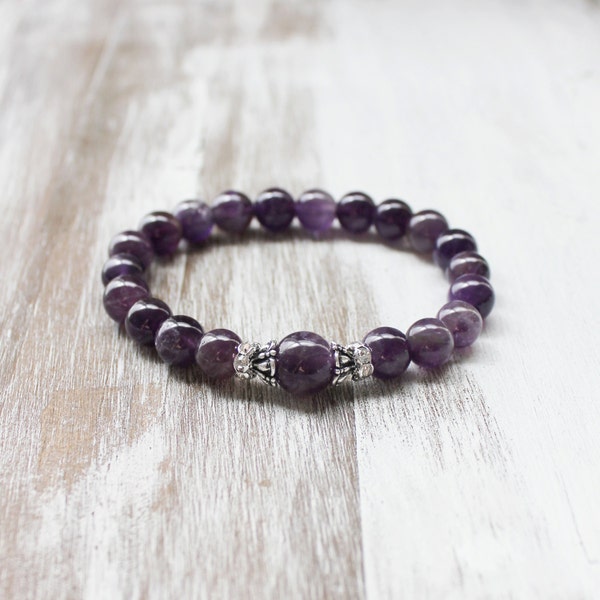 Perlas de color púrpura amatista pulsera - meditación de sanación Yoga muñeca Mala energía calmante