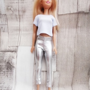 12 Inch Doll Skinny Silver Glitter Trousers / Disco Leggings /  Pull On Trousers Will Fit Modern Fashion Style Doll