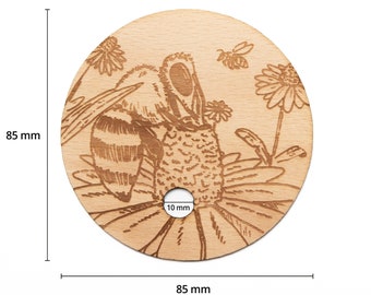 Glas-Abdeckung mit Trinkhalm-Aussparung aus Buchenholz mit lasergravierten Naturmotiven - Durchmesser 85 mm - 2 Stück (made in Germany)