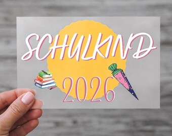 Strijkapplicatie voor kinderen die in 2026 naar school gaan (22 cm) roze/roze - "Schoolkind 2026" cadeau voor meisjes die naar school gaan, DTF-applicatie, om op te strijken
