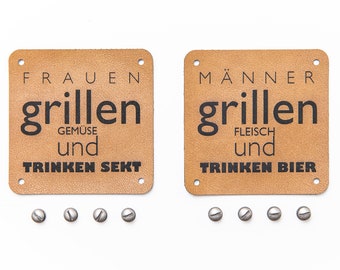 Kunstleder-Etiketten-Set „Grillen – Frauen/Männer“