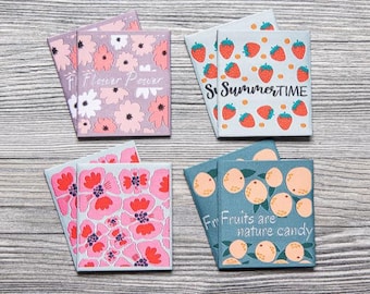 Gewebtes Label-Set aus recyceltem Polyester "Fruits and Flowers" zum Aufnähen für Kleidung/Taschen, Unikati Design, 9126