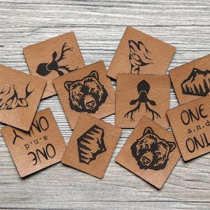 Faux leather patches (10 pieces) "Adventure" by Unikati, sew-on, for bags/backpacks and clothing, 9113