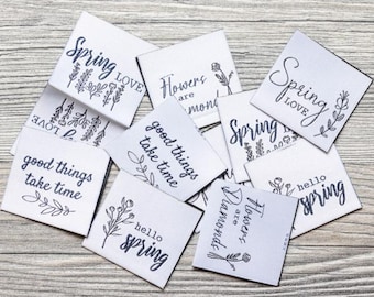 Set geweven textiellabels van 100% polyester (rPET) "Spring Love" van Unikati - 10 innaaibare geweven labels, 9103