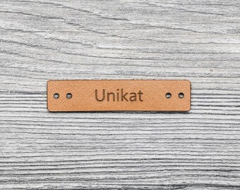 Unique natural leather sew-on labels for clothing & hats/accessories, 10 pieces, 8004