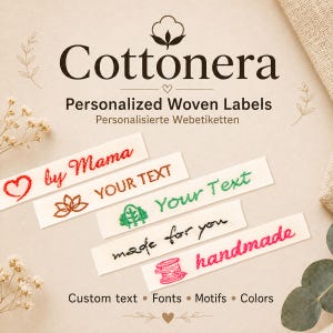 Personalisierte Webetiketten aus Baumwolle – gewebte Textiletiketten mit Wunschtext