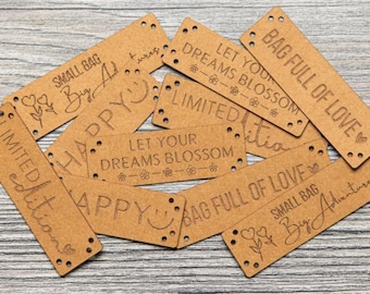 Stoffen labelset FloraPap "Tiny Joys" van Unikati, 100% FloraPap, 10 stuks, opnaaibaar, 9129