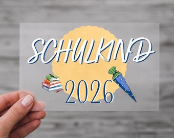 Strijkapplicatie voor kinderen die in 2026 naar school gaan (22 cm) blauw - "Schoolkind 2026" cadeau voor jongens die naar school gaan, om op te strijken