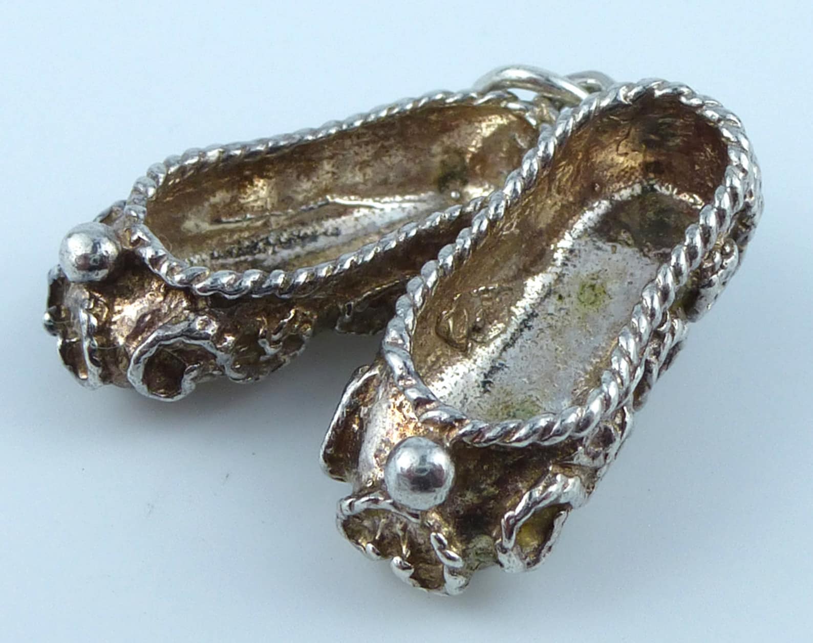 vintage silver bracelet charm - ballet shoes