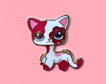 コケット ボブルヘッド LPS ショートヘアーキャット ハードエナメルピン ホワイト ピンク グリッター / ゴールド / レトロ Y2K ノスタルジア