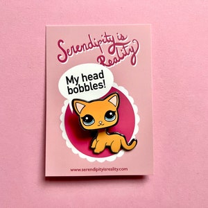 Bobble head LPS Shorthair cat hard enamel pin orange Brooke black metal / Retro coquette nostalgia